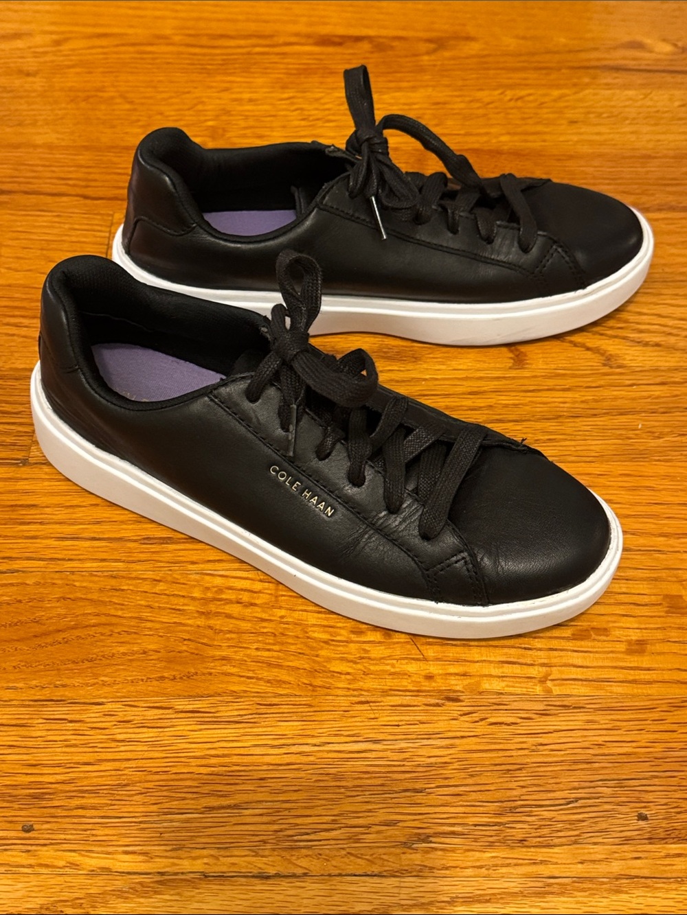 Cole Haan Grand CrossCourt Black Leather Sneakers with White Sole